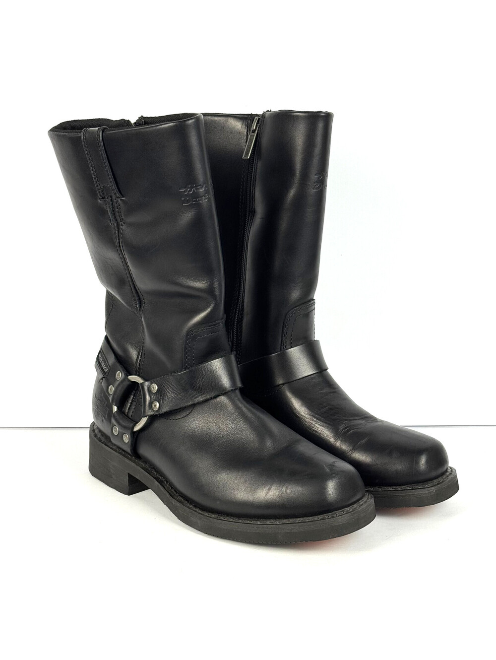 Harley Davidson Hustin 11" Black Leather Harness Motorcycle Boots Mens Size 8.5W